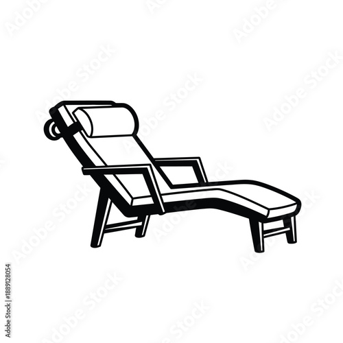 Vector illustration icon a black and white line drawing of a reclining chair with a footrest