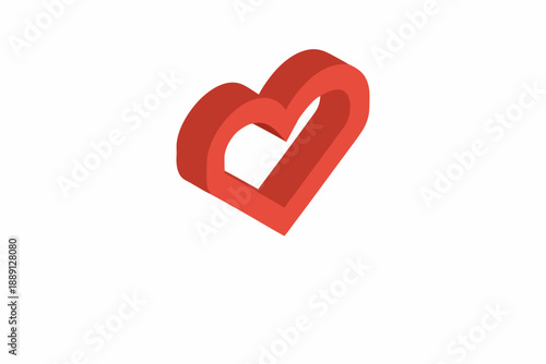 A three dimensional red heart shape isolated on a white background