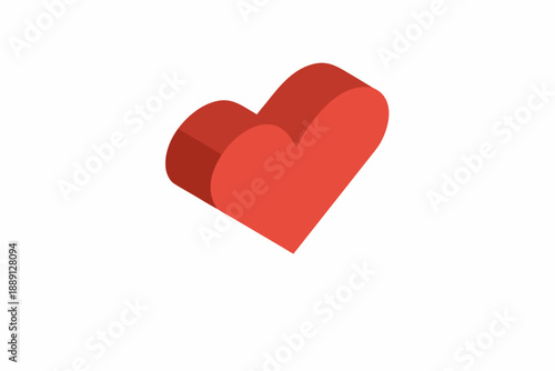 A simple three dimensional red heart icon against a white background