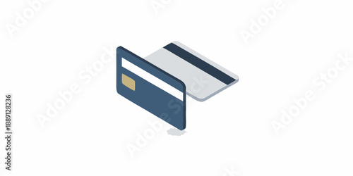 Isometric view of two overlapping credit cards one navy and one white