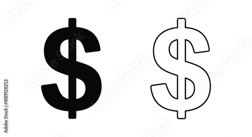 Two dollar signs one filled and one outlined representing money and finance silhouette