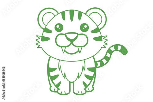 A cheerful outline of a green tiger standing on its hind legs shows cuteness