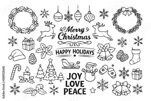 hand-drawn christmas and holiday elements collection