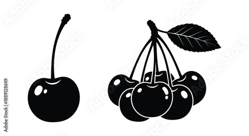 Simple black and white illustration of cherries showcasing a striking silhouette