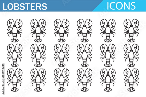 Seafood Lobster Line Icons Collection for Menu and Culinary Use