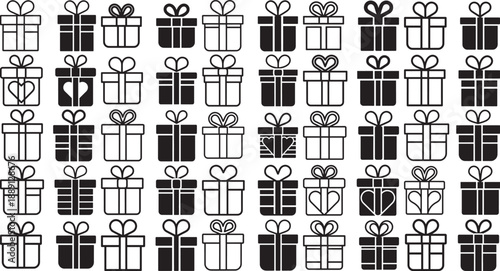 Black and white gift boxes with ribbons and bows pattern
