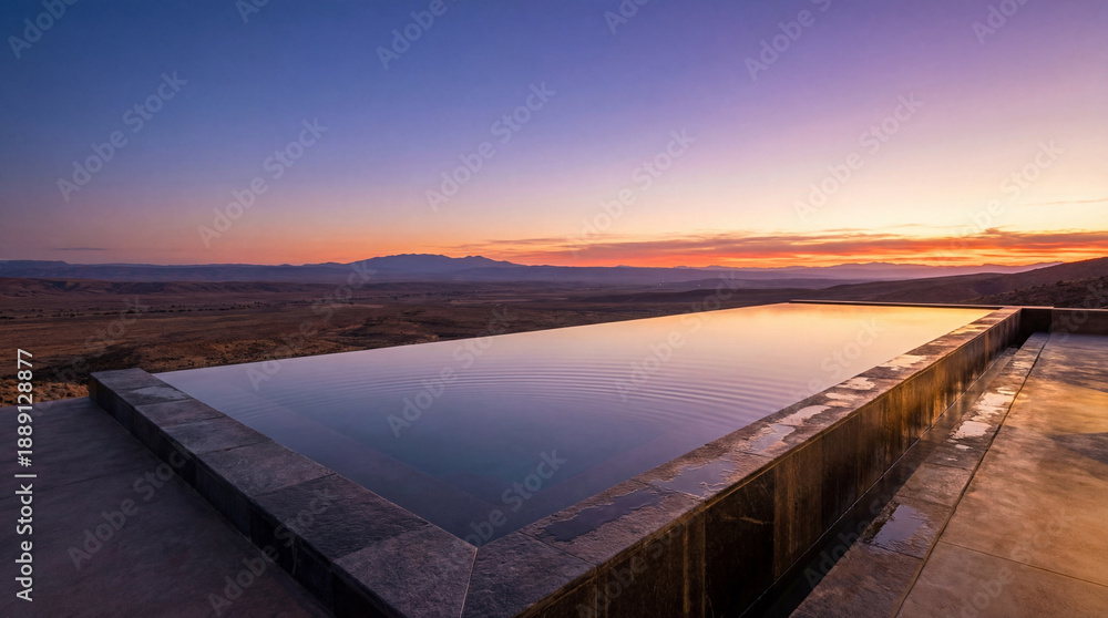 Fototapeta premium Infinity Pool Reflecting a Vibrant Sunset Gradient Horizon