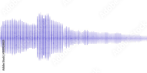 Abstract blue vector background featuring a halftone dot design with digital soundwave equalizer bars and financial market chart arrows for a modern technology business concept