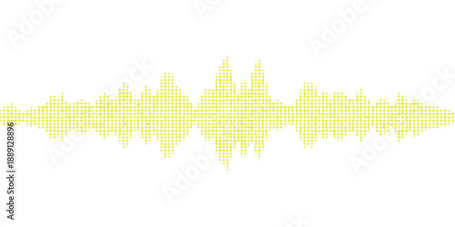 A digital technology illustration featuring a blue heartbeat pulse forming a heart shape alongside a green music equalizer and electronic soundwave frequency lines on a dark vector backdrop