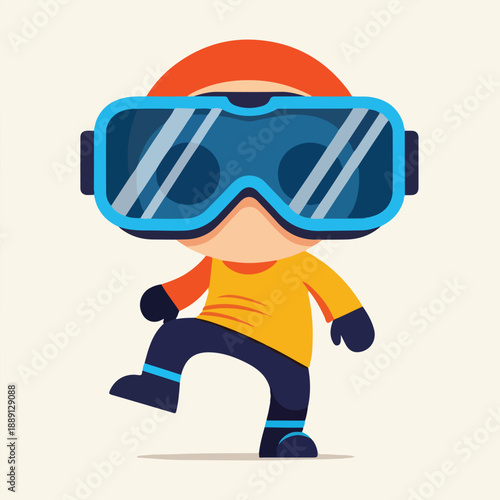 Child Exploring Virtual Reality World with VR Headset