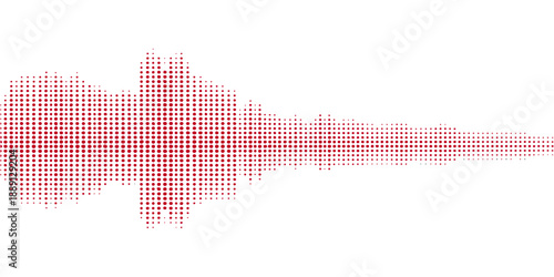 Vector illustration of a digital heart pulse wave and music equalizer frequency pattern as a blue audio sound graph on a white and red background texture