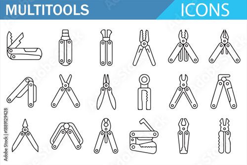 Mechanical Multitool Icons Collection in Minimal Line Style
