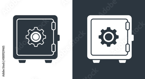 A contrasting depiction of a safe with a gear mechanism shown in black and white imagery