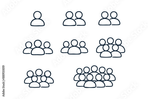 set of simple line icons representing groups of people