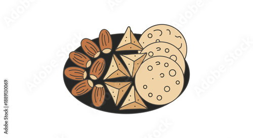 Assortment of Middle Eastern Sweets and Dried Fruit on Oval Platter for Celebration and Cuisine Promotions