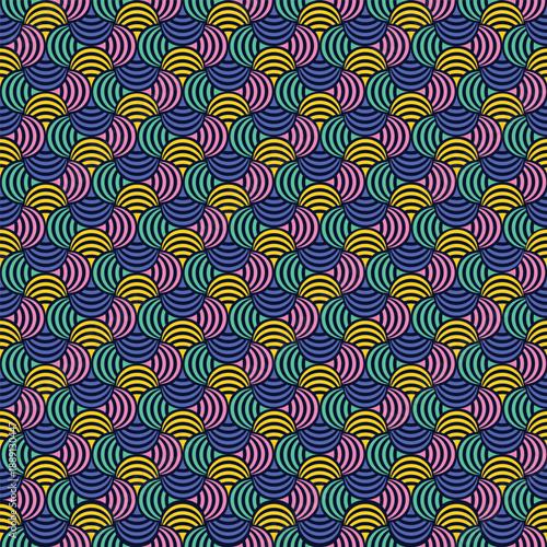 Seamless Colorful Geometric Wave Pattern with Bold Curved Shapes