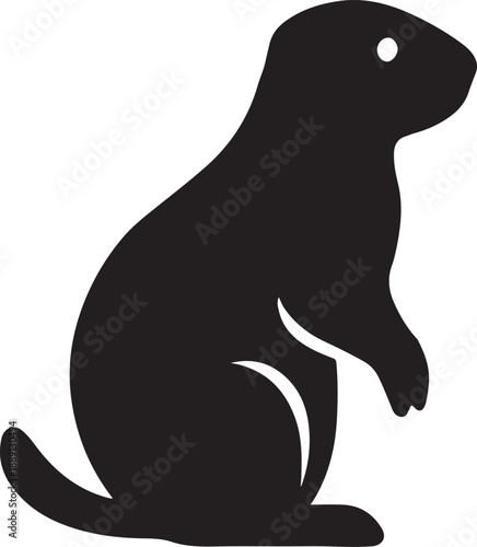 Minimalist black silhouette of a groundhog or marmot a simple vector illustration representing wildlife nature or Groundhog Day isolated on white