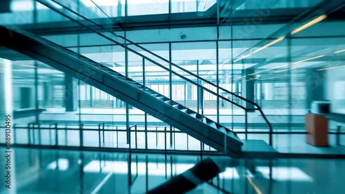 Wallpaper Mural Modern corporate office interior with glass walls, steel stairway, motion blur perspective, clean architecture, and professional workspace atmosphere Torontodigital.ca
