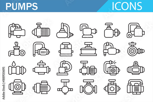 Water and Oil Pump Icons in Minimal Line Style for Industry