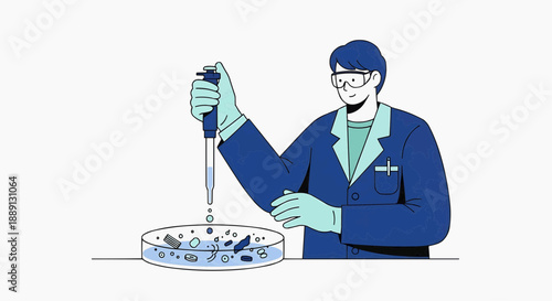 Scientist conducting research in laboratory setting using pipette and petri dish