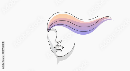 A minimalist line drawing of a woman's face with flowing hair, viewed from the side, showcasing elegance and simplicity