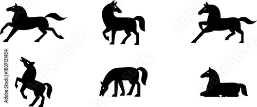 Horse silhouette set black horse poses collection