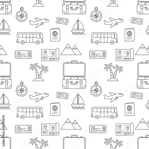 Seamless pattern with tourism elements.