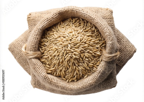 rice in a sack on white background