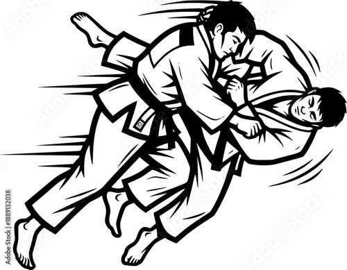 vector illustration of a two men practicing judo