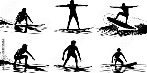 silhouettes of surfers on the beach