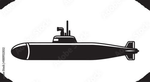 Black Silhouette Submarine Illustration on a White Background