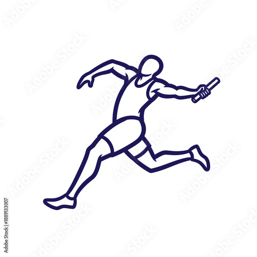 Athletic runner in motion holding a baton during a race.