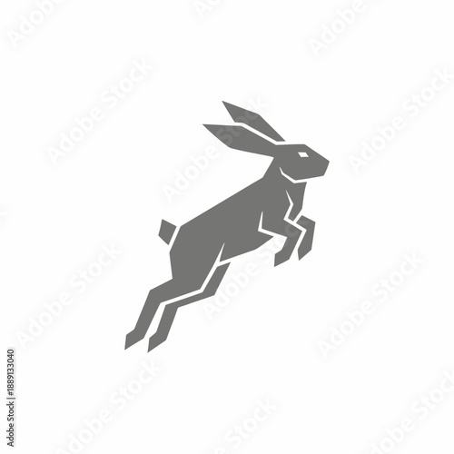 Dynamic geometric rabbit logo design in midair jump.