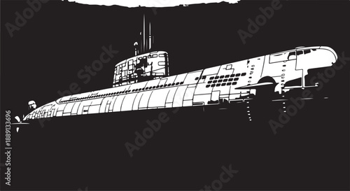 Monochrome Graphic Illustration of a Naval Submarine