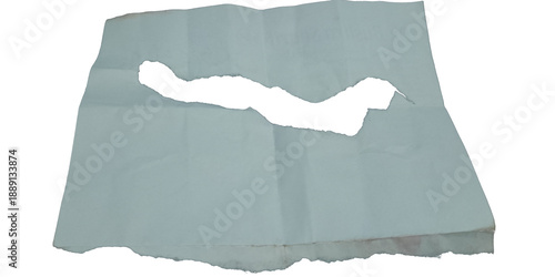 Torn White Paper Sheet with Rough Tear in the Middle, Ripped Page Edge Isolated