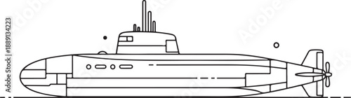 Black and White Line Art Illustration of a Submarine