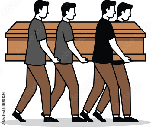 Pallbearers Carrying Coffin Funeral Scene Illustration in Flat Vector Style