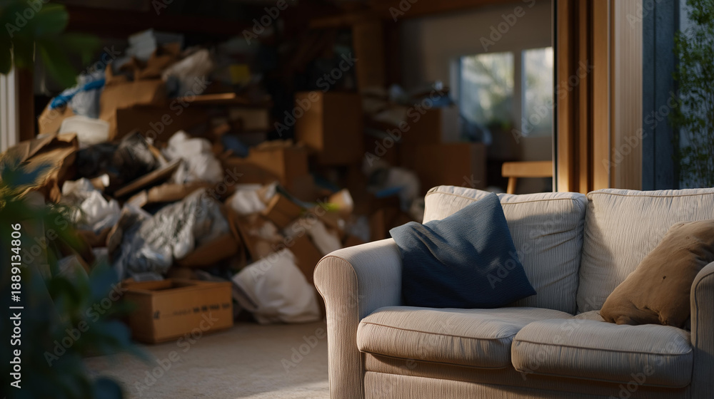 Obraz premium Sorting through clutter in garage can reveal hidden treasures, creating an organized space for efficient storage solutions and maximizing functionality without the chaos of disarray. cinematic