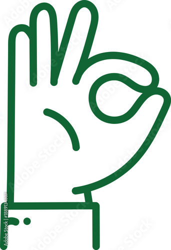 Green Line Art Hand Gesture Illustration Showing OK Sign Symbol for Approval Success and Positive Feedback