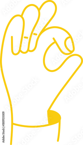 Minimal Yellow Hand Gesture Line Art Illustration Showing Finger Heart Love Sign in Modern Simple Style