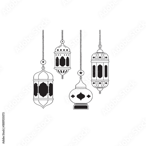 Arabic Hanging Lamp Vector Set - Black and White Fanous