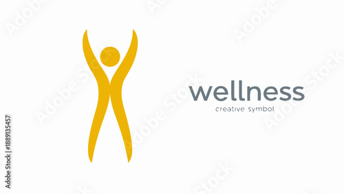 Wellness concept with a human figure raising arms and text