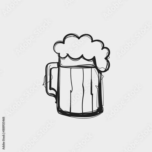Drawing of a beer mug with foam on top on a plain background showing a simple design and beer culture