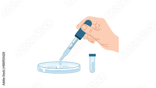 A close-up of a hand using a dropper to add liquid to a petri dish, illustrating scientific research, laboratory work, and biological experimentation.