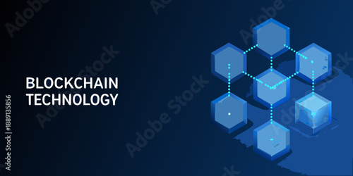 Blockchain technology concept with interconnected hexagonal network and text