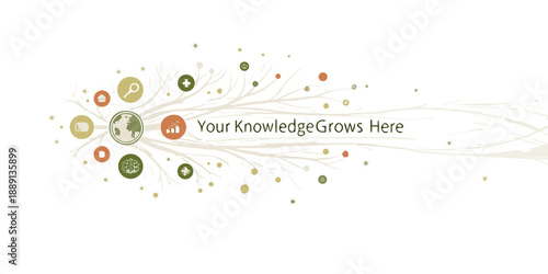 Abstract tree design with icons and text your knowledge grows here