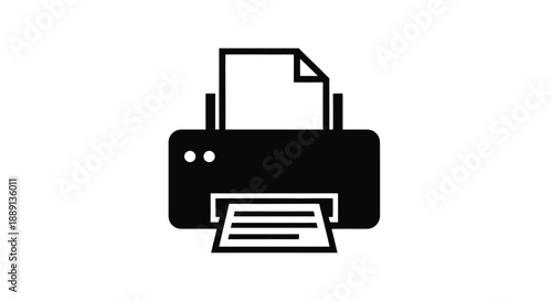 Simple black icon depicting a printer with paper output
