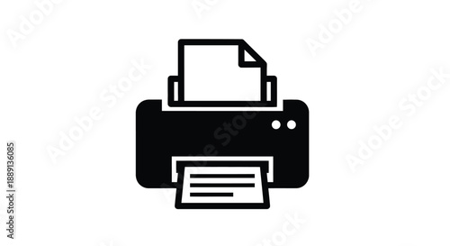 Simple black icon depicting a printer with a document emerging
