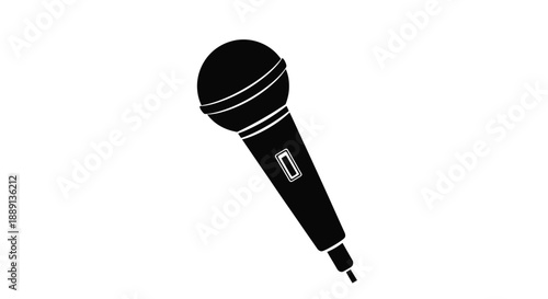A simple black and white illustration of a dynamic microphone on white