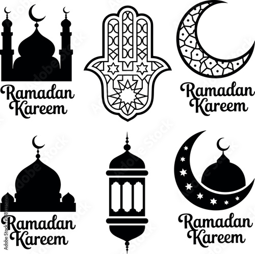 Ramadan kareem islamic symbols mosque crescent moon hamsa hand ramadan kareem greetings
